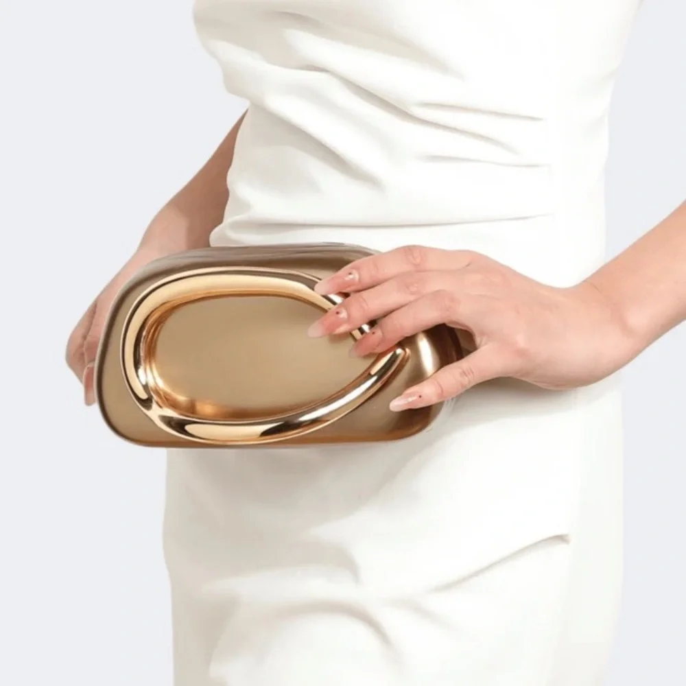 Gold Bronze Metallic Crossbody Clutch Bag